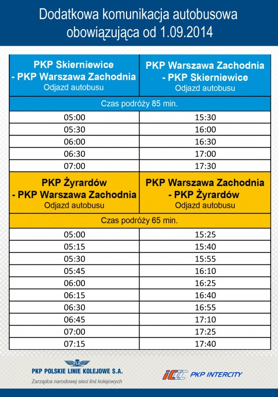 Dodatkowa komunikacja autobusowa z Żyrardowa do Warszawy PKP