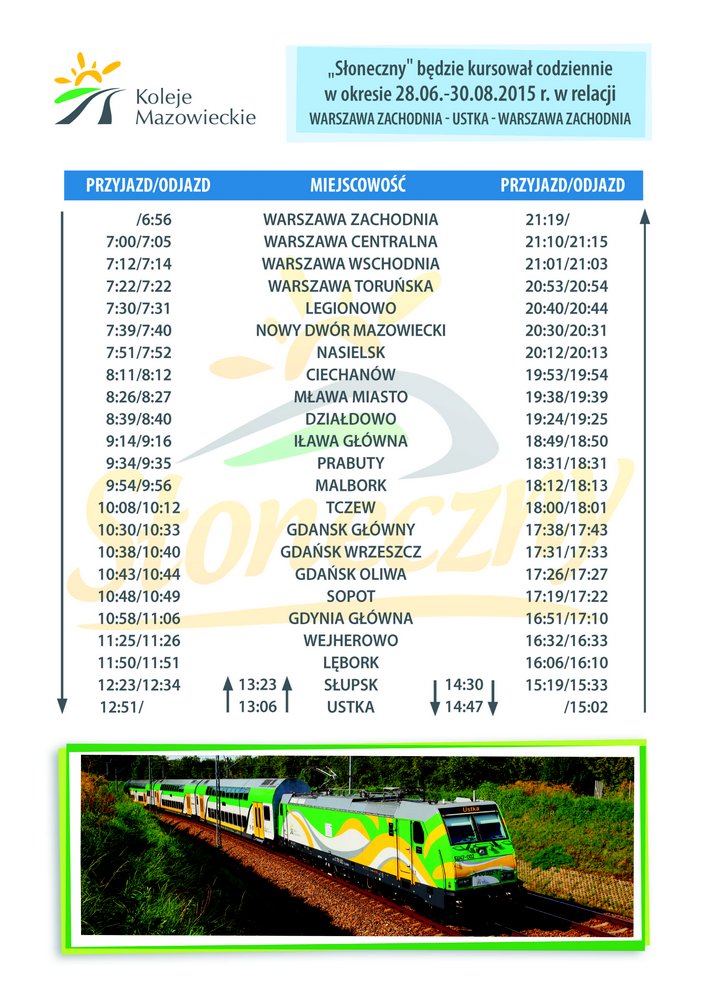 Rozkład jazdy pociągu Słoneczny 2015